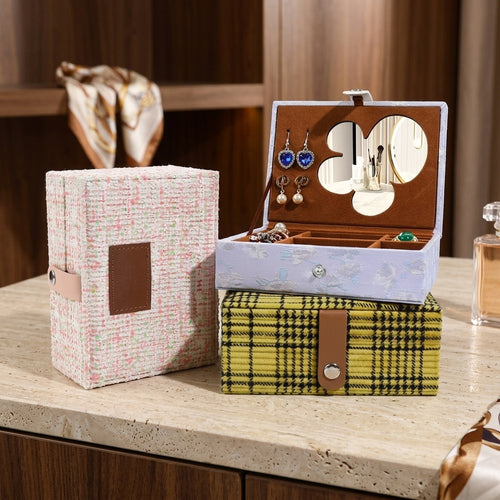 Portable Flip Jewelry Case With Mirror Snap Closure