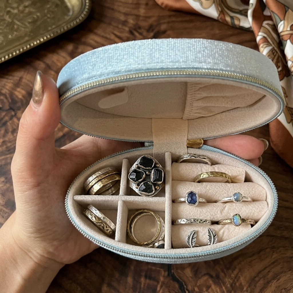 Vintage Oval Zipper Jewelry Ring Storage Case